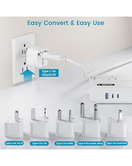 BESTEK 220V to 110V Voltage Converter Universal Travel Adapter for Hair Straightener Curling Iron PD35W 1 USB-A 2 USB-C Port